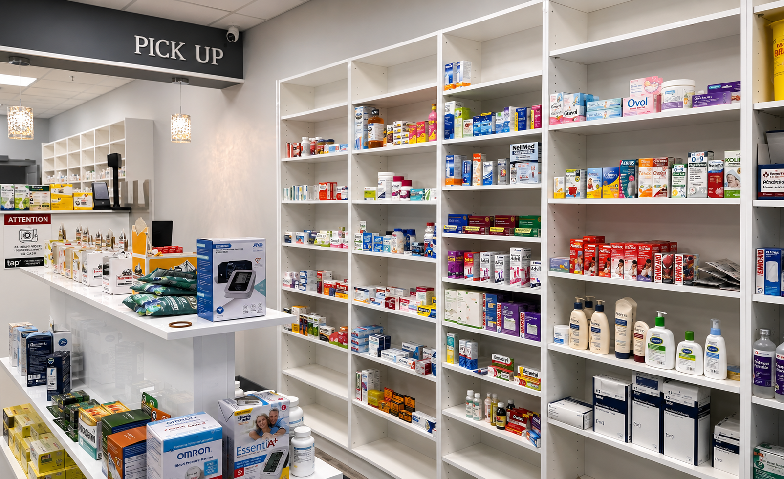 Pick up area with shelves